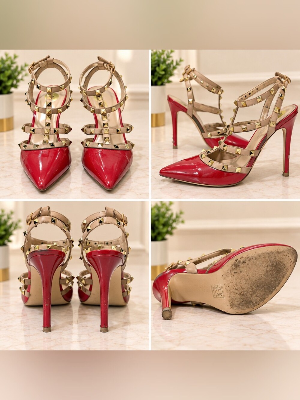 Catherine Malandrino Red Patent Studded Cage Heels – Size 8